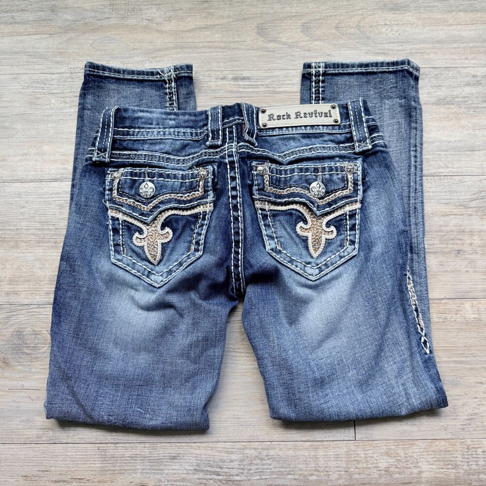 Rock Revival Betty Capri Jeans Size 25 Cropped Denim Fleur De Lis Flap Pockets